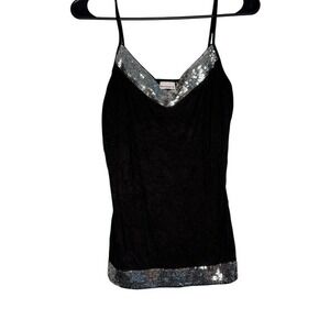Y2K black spaghetti strap tank with sequin trim club sparkle fairy‎ boho